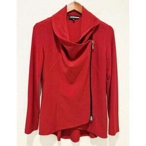 Anatomie Small Red Women's Jacket Asymmetric Zip Stretchy Knit Avant Garde Artsy